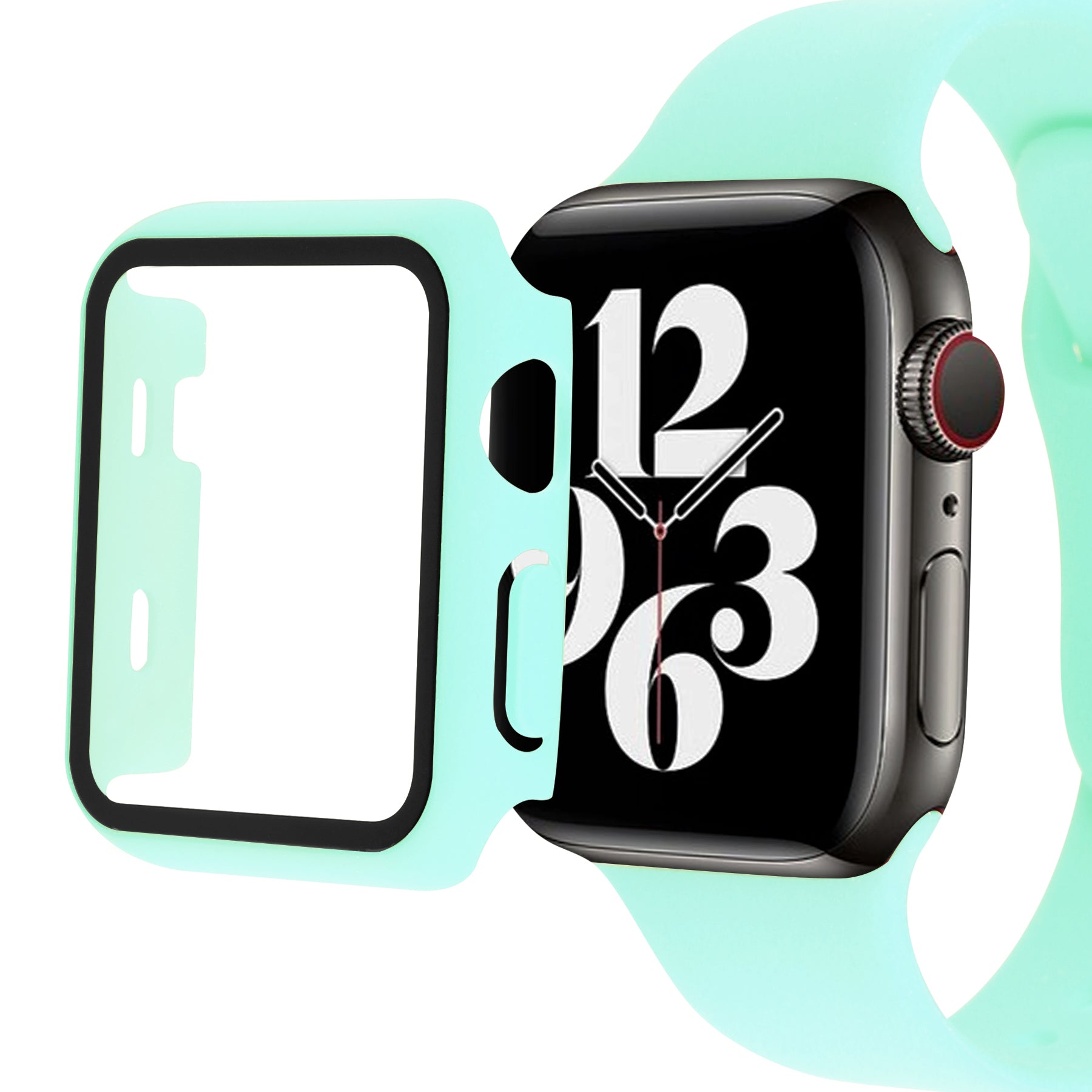 Silicone Watch Strap with PC Frame+Tempered Glass Screen Protector Anti-scratch Replacement for Apple Watch Series 7 45mm Silicone Watch Strap with PC Frame+Tempered Glass Screen Protector Anti-scratch Replacement for Apple Watch Series 7 45mm
